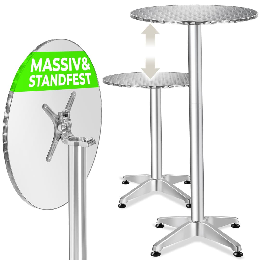Aluminium-Bistrotisch Ø 60 cm, klappbar, höhenverstellbar - silber