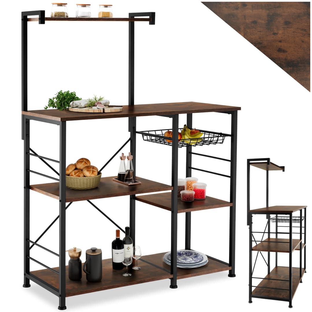 Küchenregal Crawley 90x40x131,5cm - Industrial Holz dunkel, rustikal