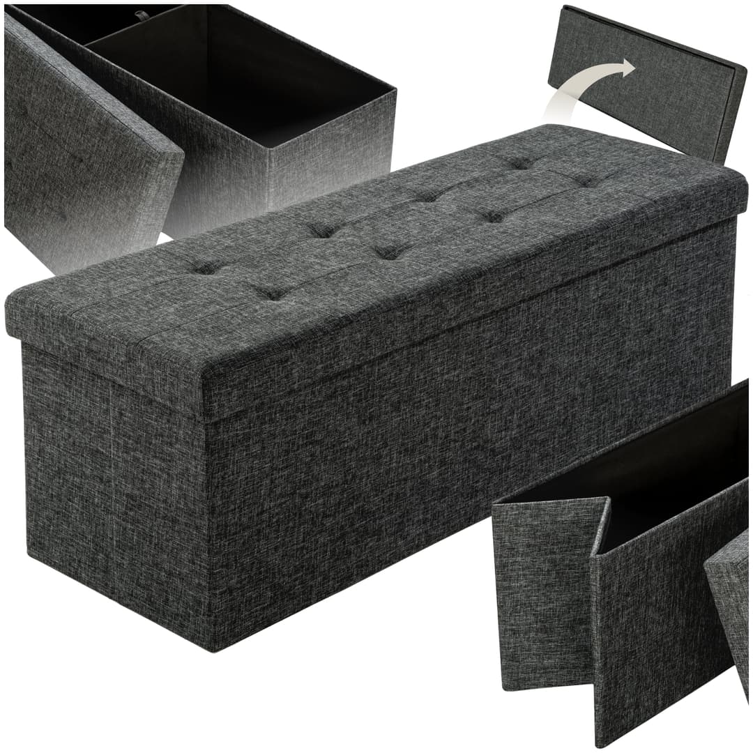 Faltbare Sitztruhe aus Polyester mit Stauraum 110x38x38cm - dunkelgrau