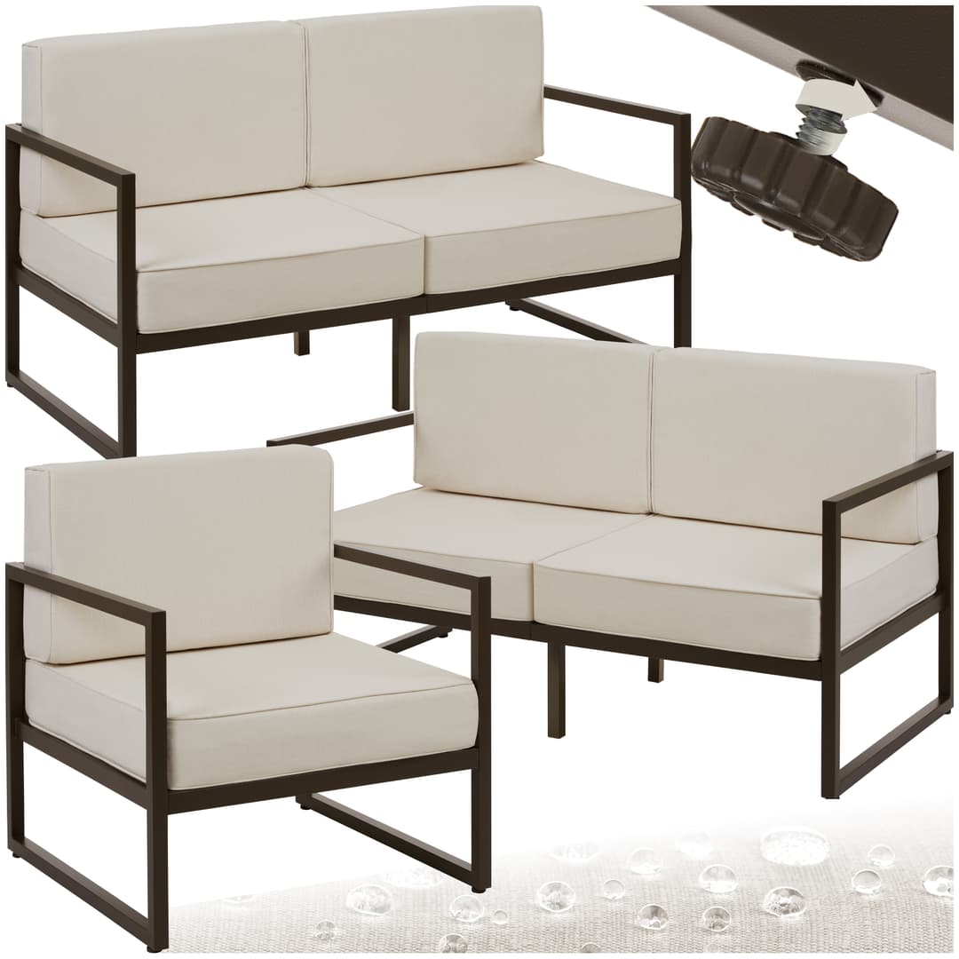 Garten-Loungeset Comosa für 5 Personen, XXL-Polsterung - braun/beige