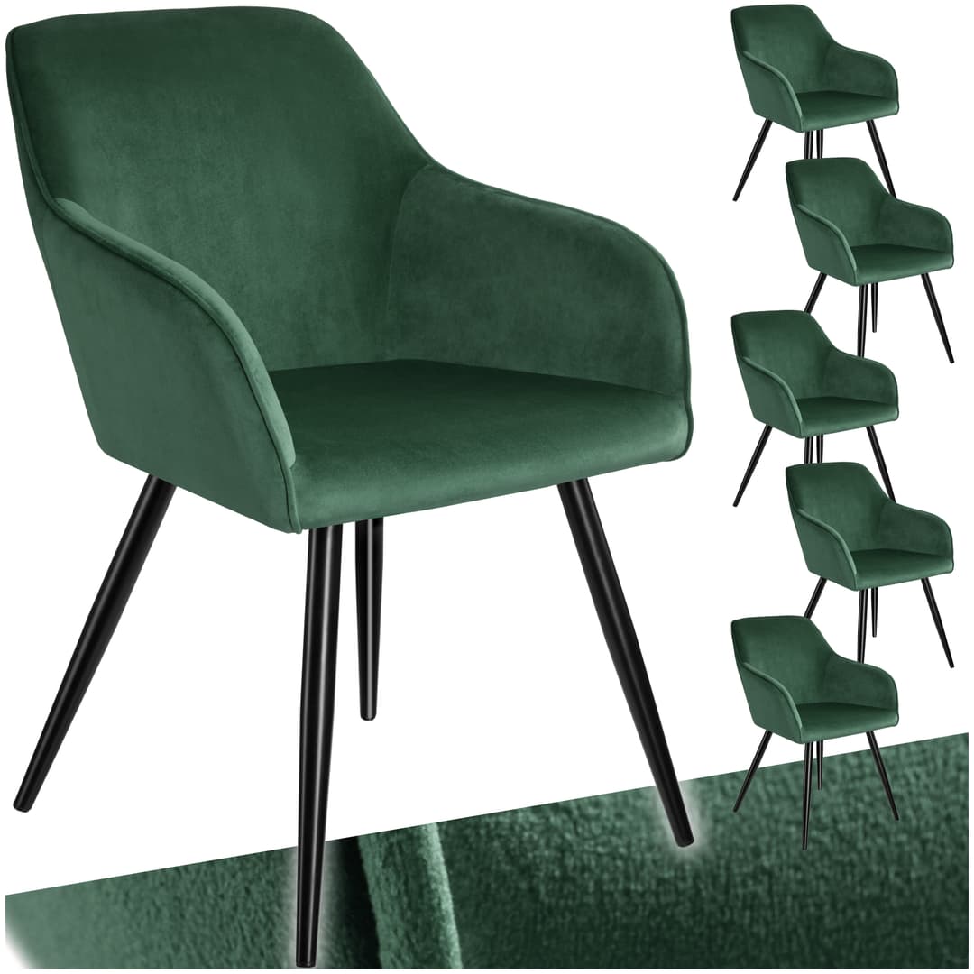 Esszimmerstuhl Marilyn Samtoptik, schwarze Stuhlbeine - dunkelgrün/schwarz, 6er Set
