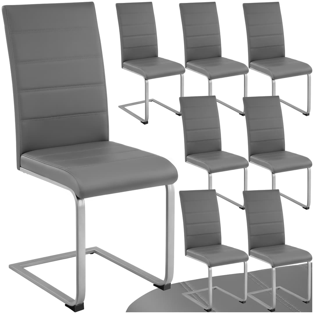 Schwingstühle, Kunstleder - grau, 8er Set