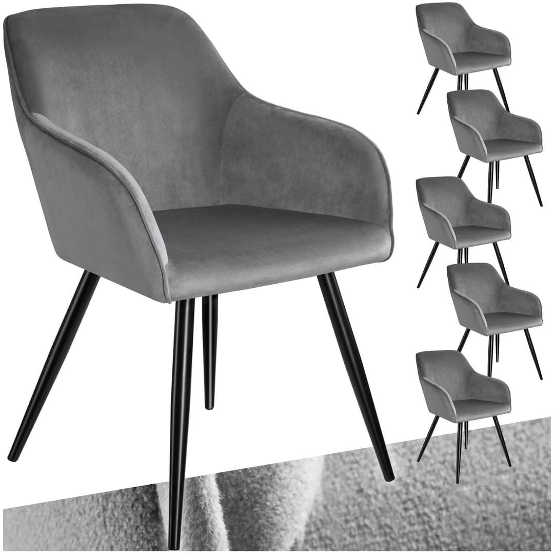 Esszimmerstuhl Marilyn Samtoptik, schwarze Stuhlbeine - grau/schwarz, 6er Set