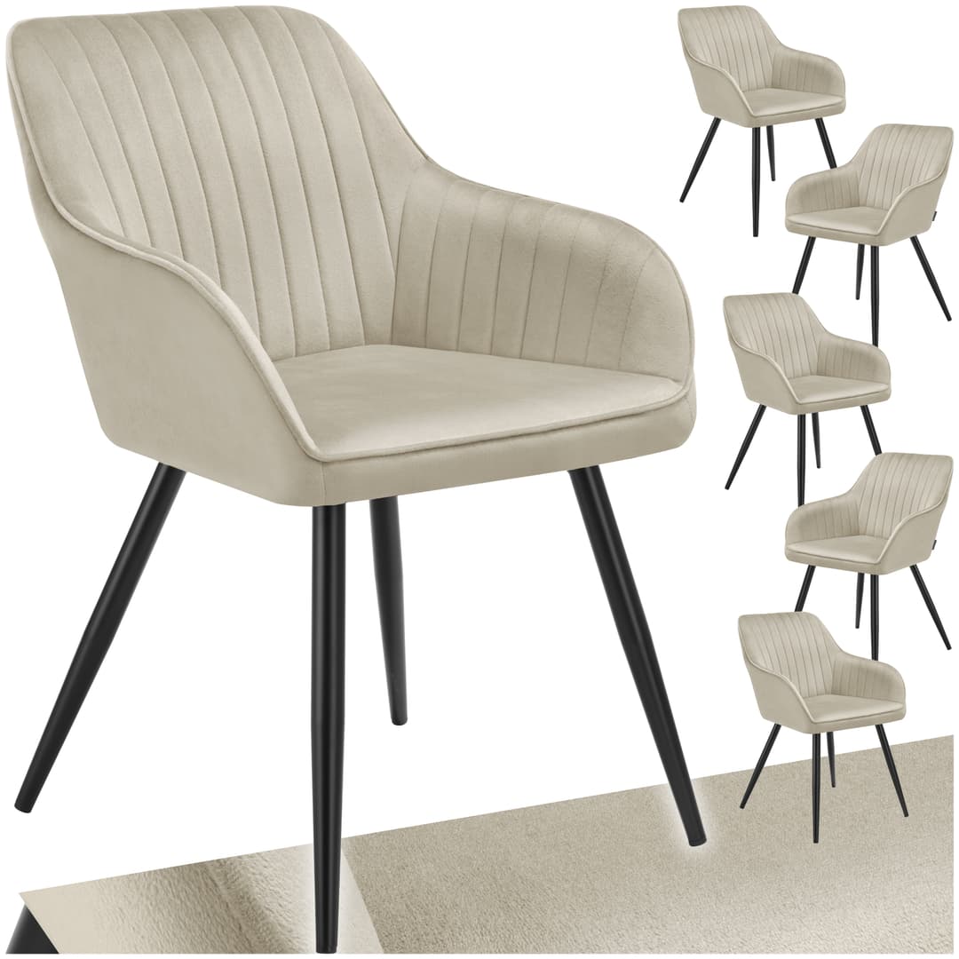 Stuhl Marilyn, Samtoptik, gesteppt - creme/schwarz, 6er Set