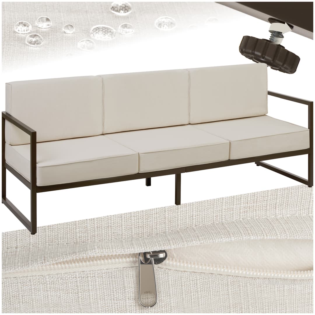 Garten-Loungesofa Comosa, 3-Sitzer, XXL-Polsterung - braun/beige