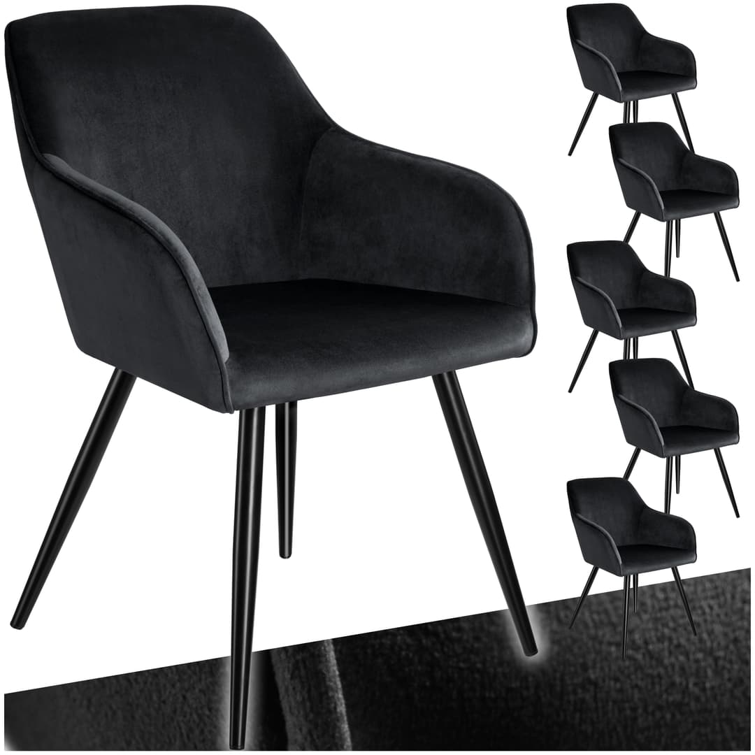 Esszimmerstuhl Marilyn Samtoptik, schwarze Stuhlbeine - schwarz, 6er Set