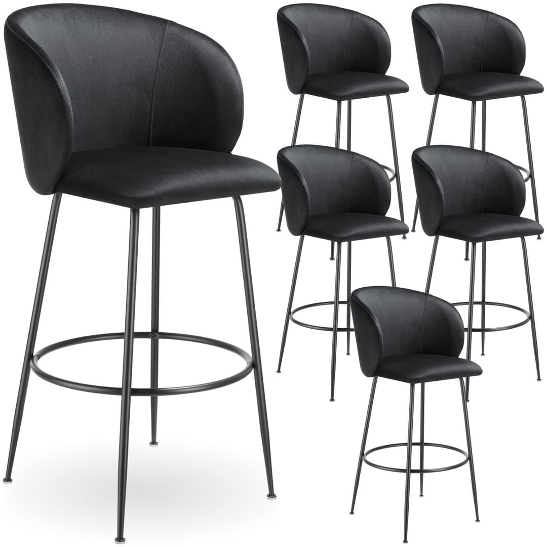 Barstuhl Luana, mit Rückenlehne, Samtoptik - schwarz/schwarz, 6er Set