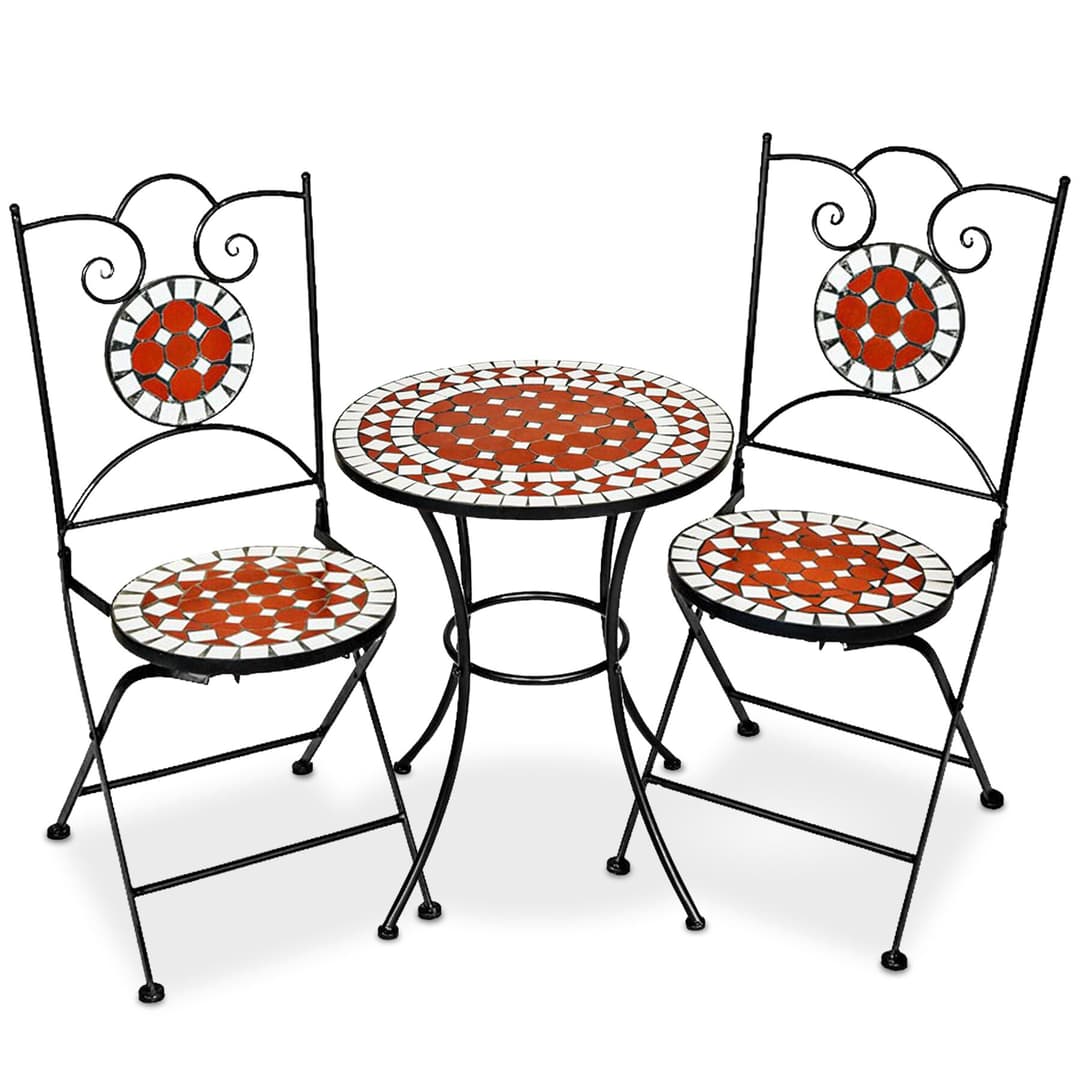 Gartenmöbel Set Mosaik mit 2 Stühlen und Tisch - braun