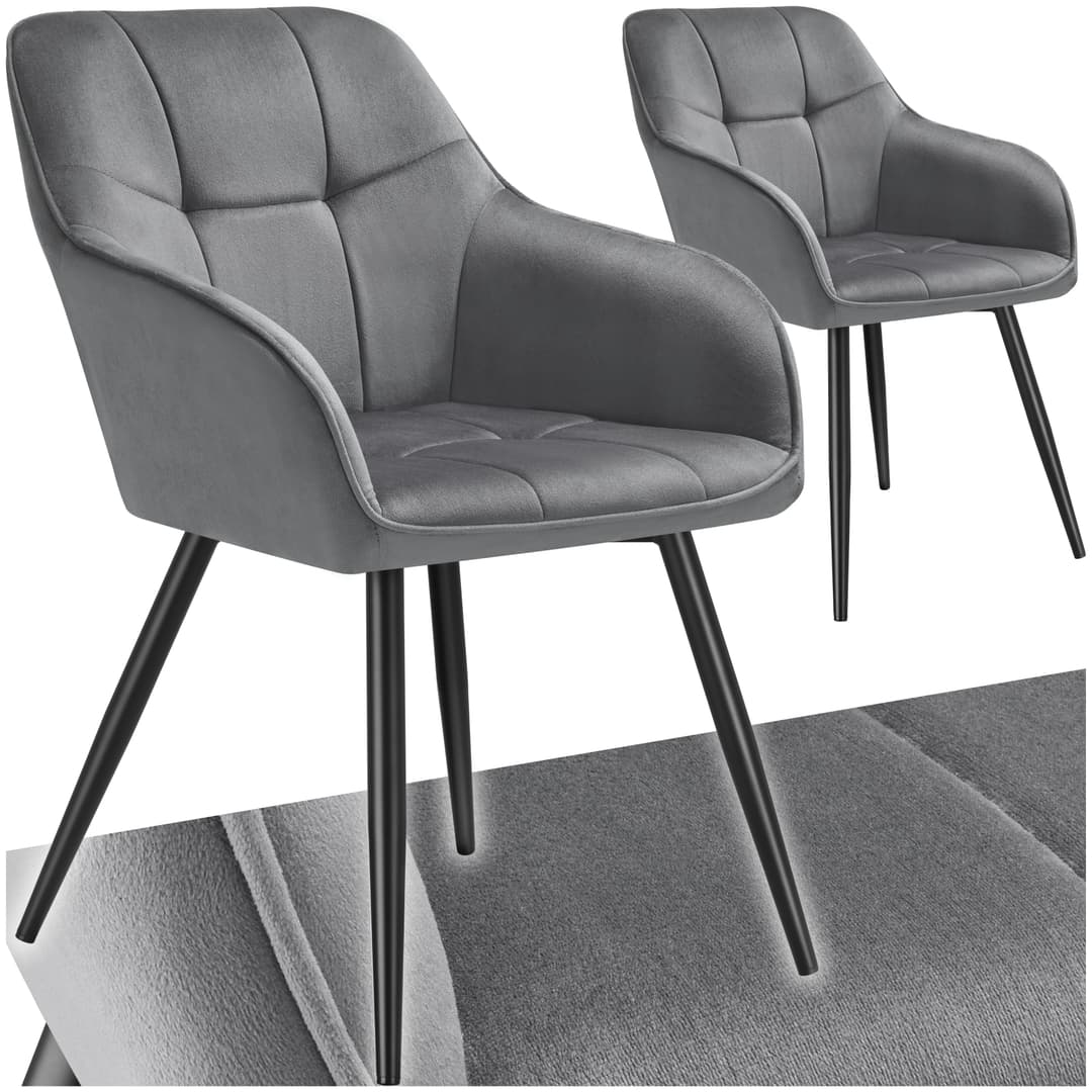 Stuhl Marilyn, Samtoptik, gesteppt - grau/schwarz, 2er Set