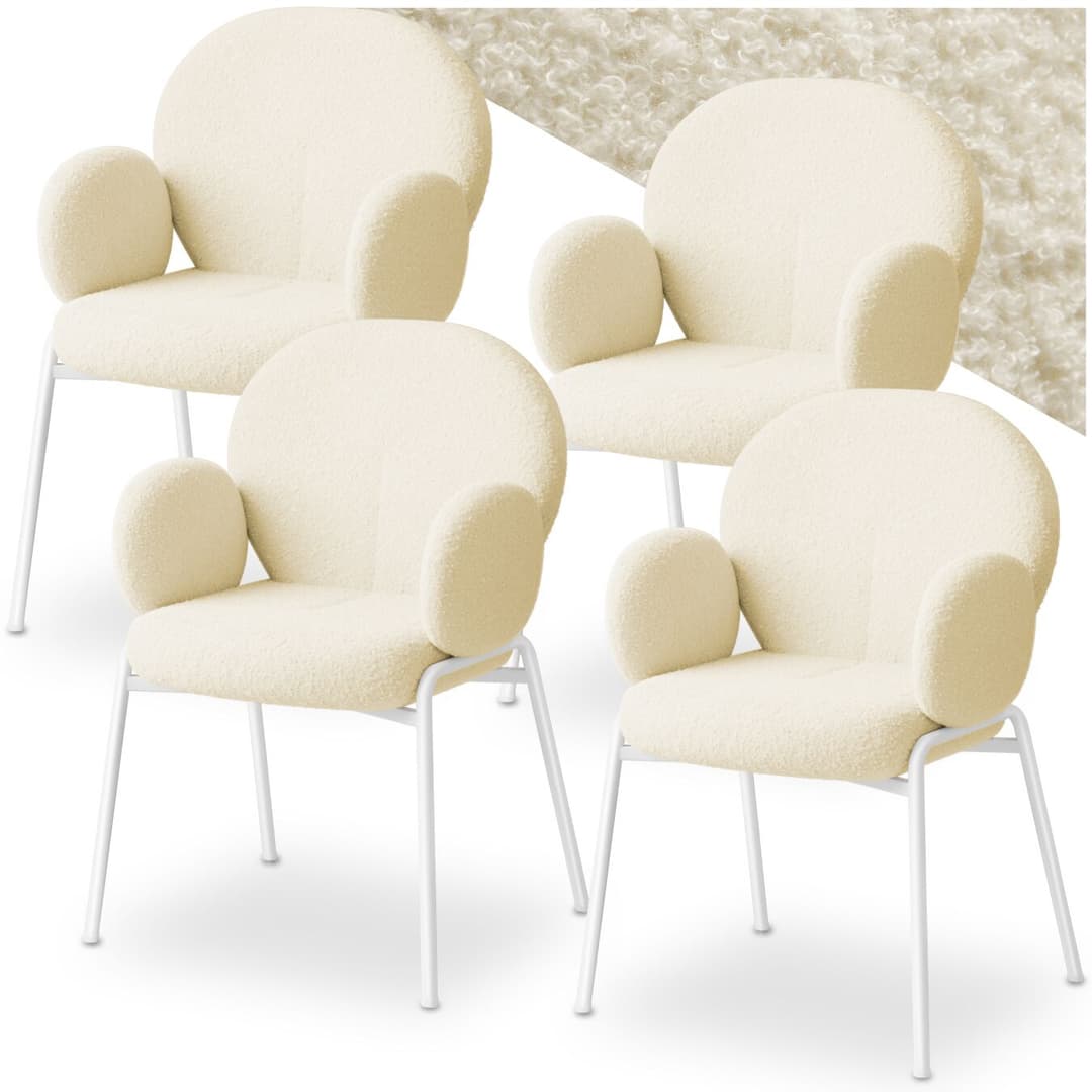 Stuhl Scandi gepolstert, Bouclé-Stoff - creme, 4er Set