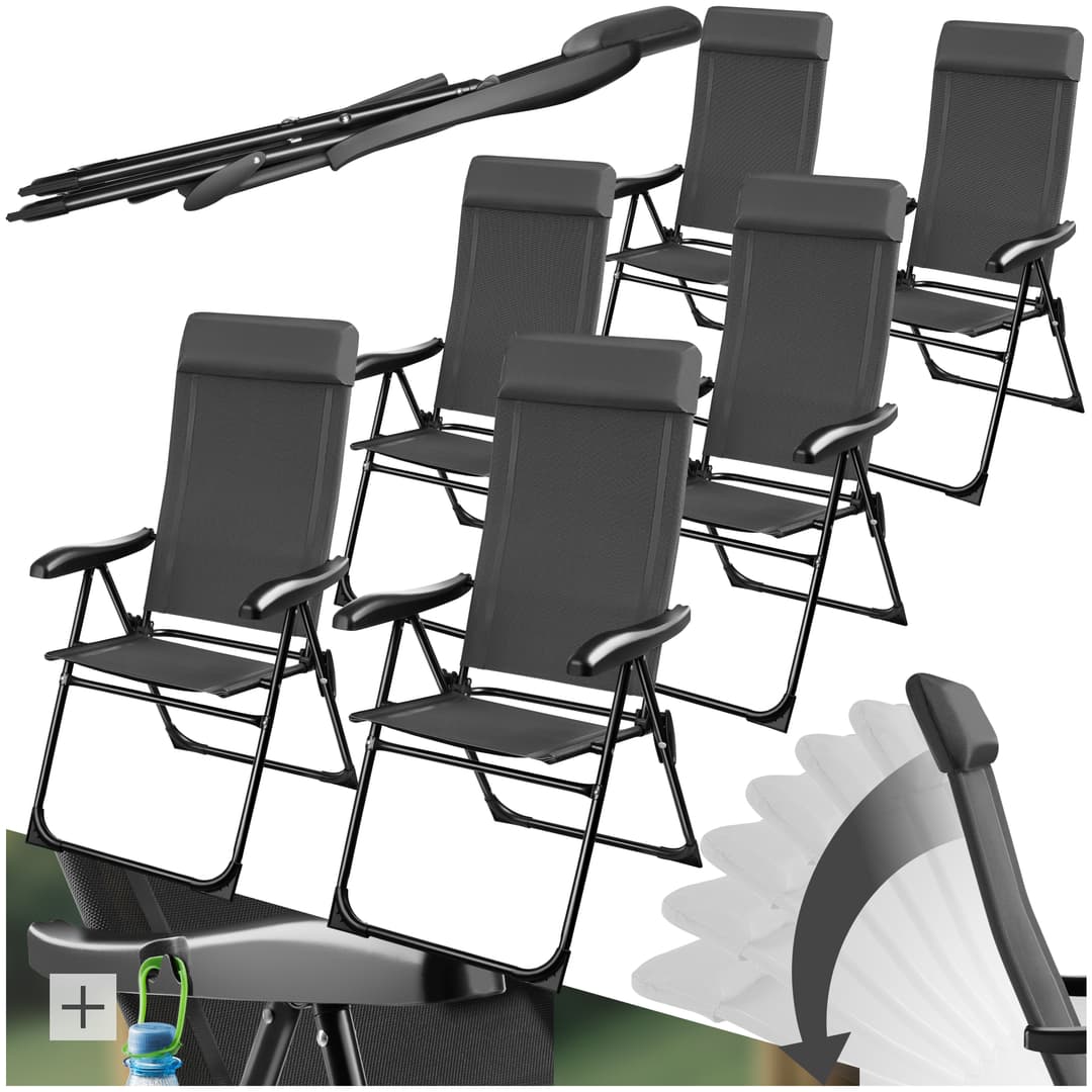 Faltbarer Campingstuhl Müritz mit Kopfpolster, Aluminium - 6er Set