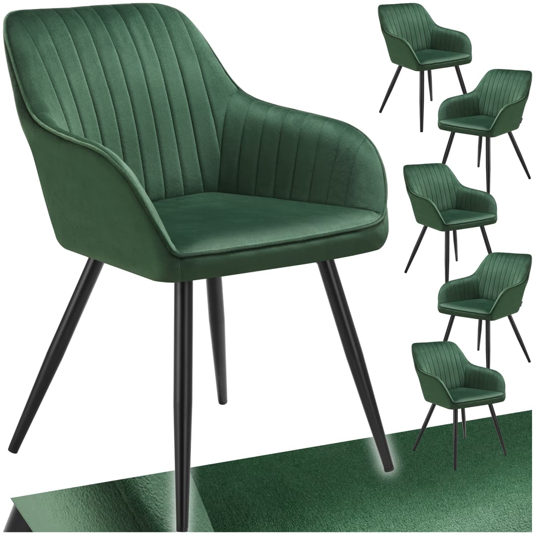 Stuhl Marilyn, Samtoptik, gesteppt - dunkelgrün/schwarz, 6er Set