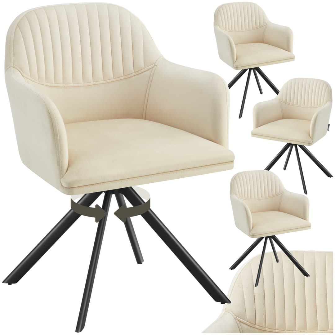 Samt-Drehstuhl Lona mit dicker Polsterung - creme/schwarz, 4er Set