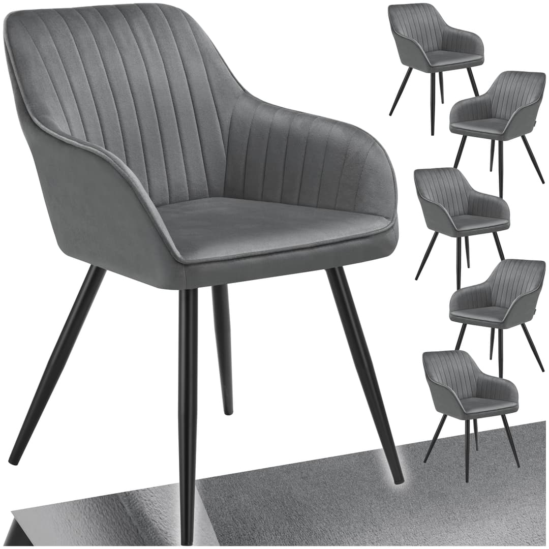 Stuhl Marilyn, Samtoptik, gesteppt - grau/schwarz, 6er Set