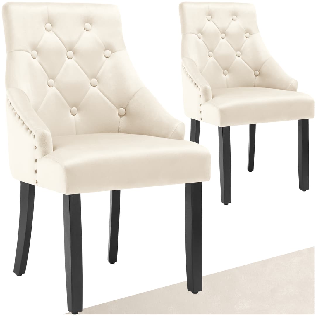 Esszimmerstuhl Everdeen Samtoptik, gesteppt - creme/schwarz, 2er Set
