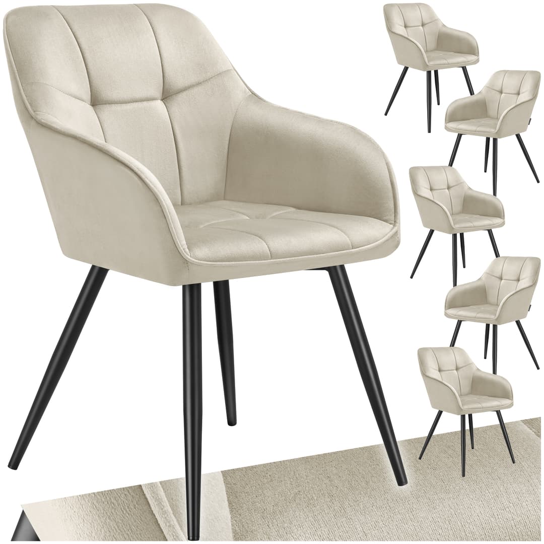 Stuhl Marilyn, Samtoptik, gesteppt - creme/schwarz, 6er Set