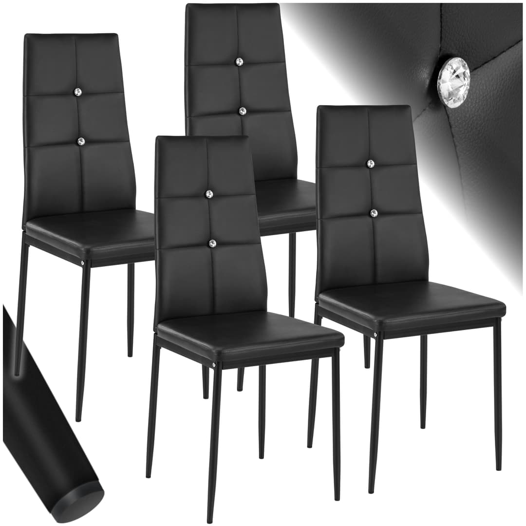 Esszimmerstühle, Kunstleder mit Glitzersteinen - schwarz, 4er Set
