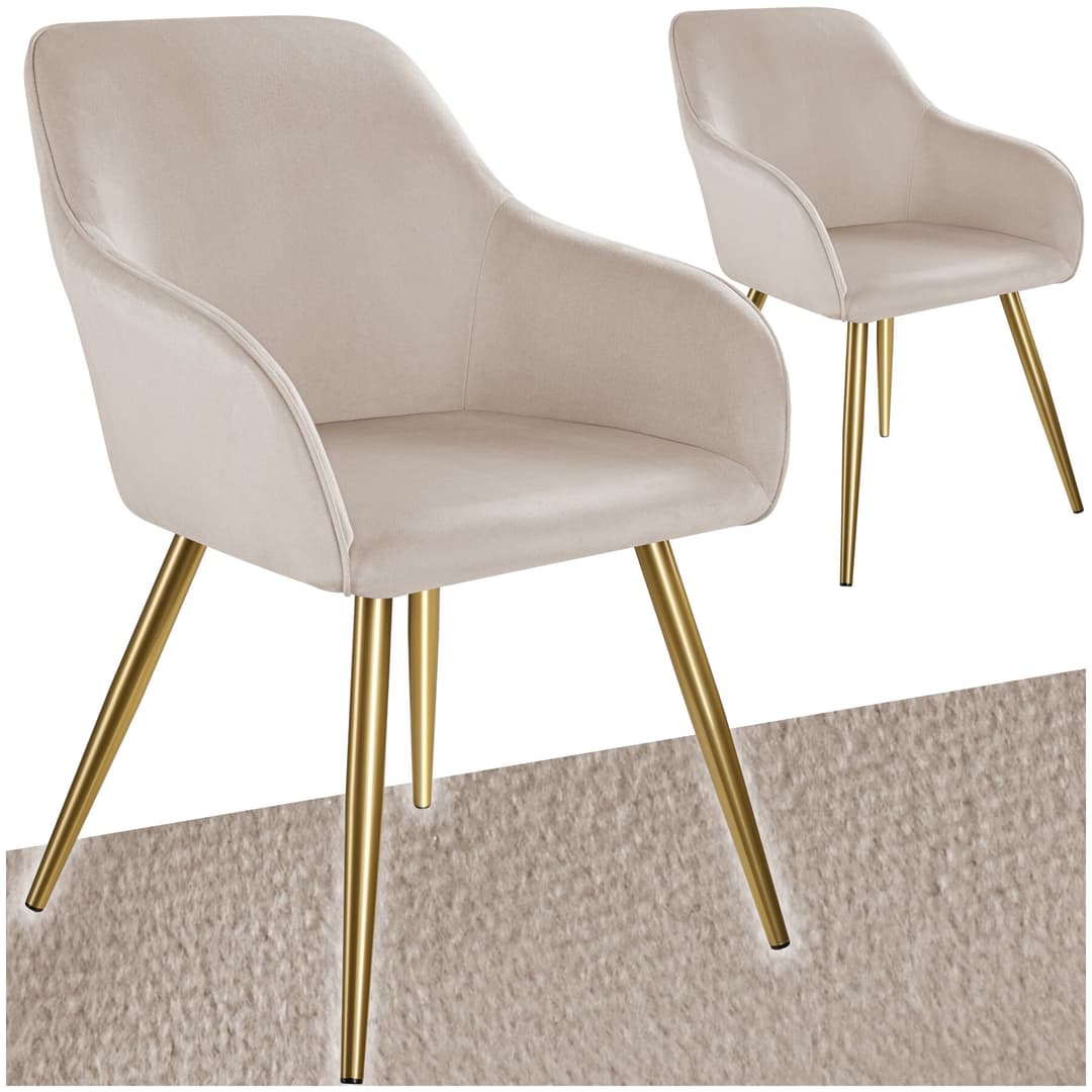 Esszimmerstuhl Marilyn Samtoptik, goldene Stuhlbeine - taupe/gold, 2er Set