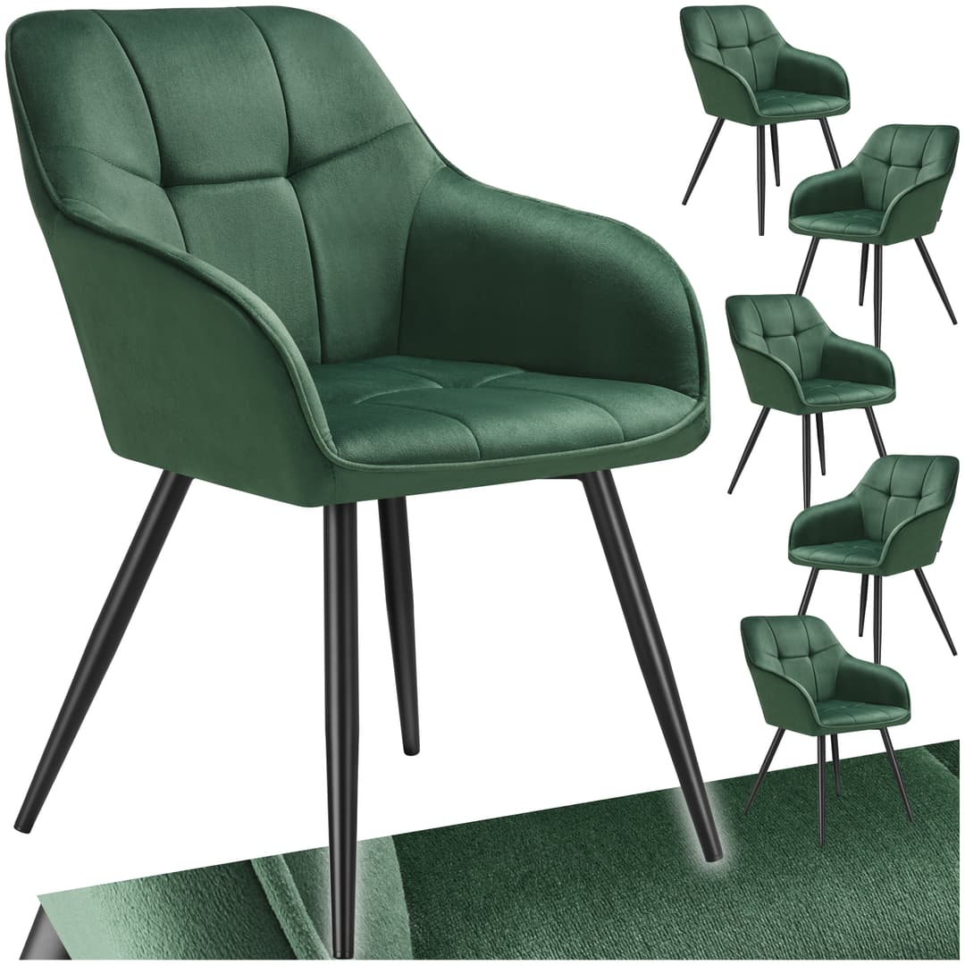 Stuhl Marilyn, Samtoptik, gesteppt - dunkelgrün/schwarz, 6er Set