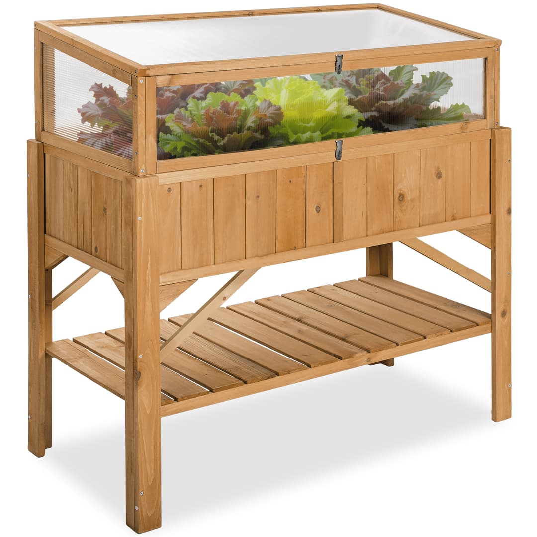 Hochbeet mit Ablage und Frühbeet-Aufsatz 119x57x124cm - braun