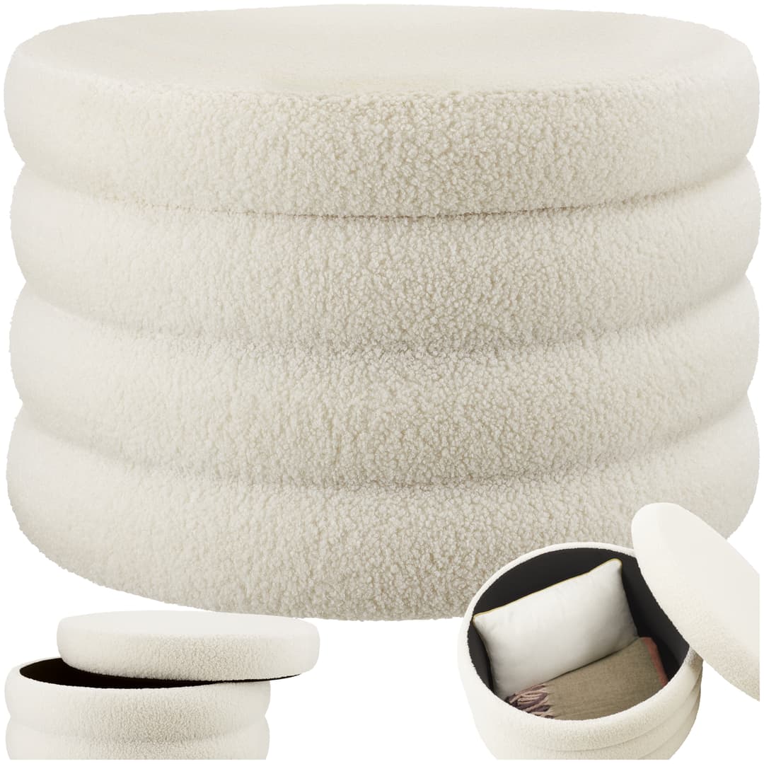 Sitzhocker Altu XL, gepolstert, Stauraum - Bouclé creme-weiß