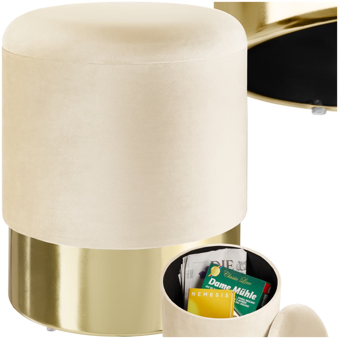 Sitzhocker Sarina gepolstert in Samtoptik 300kg mit Stauraum - creme