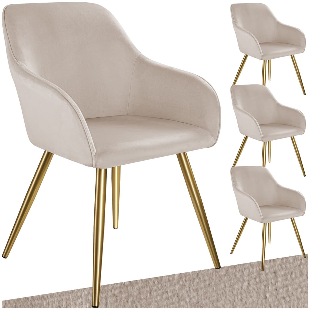 Esszimmerstuhl Marilyn Samtoptik, goldene Stuhlbeine - taupe/gold, 4er Set