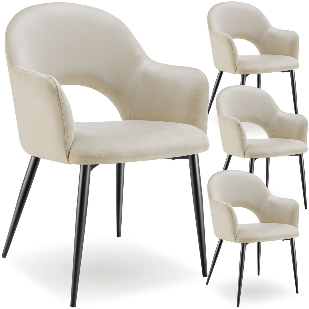Armlehnstuhl Sachel, Samtoptik, gepolstert, 120 kg - creme, 4er Set