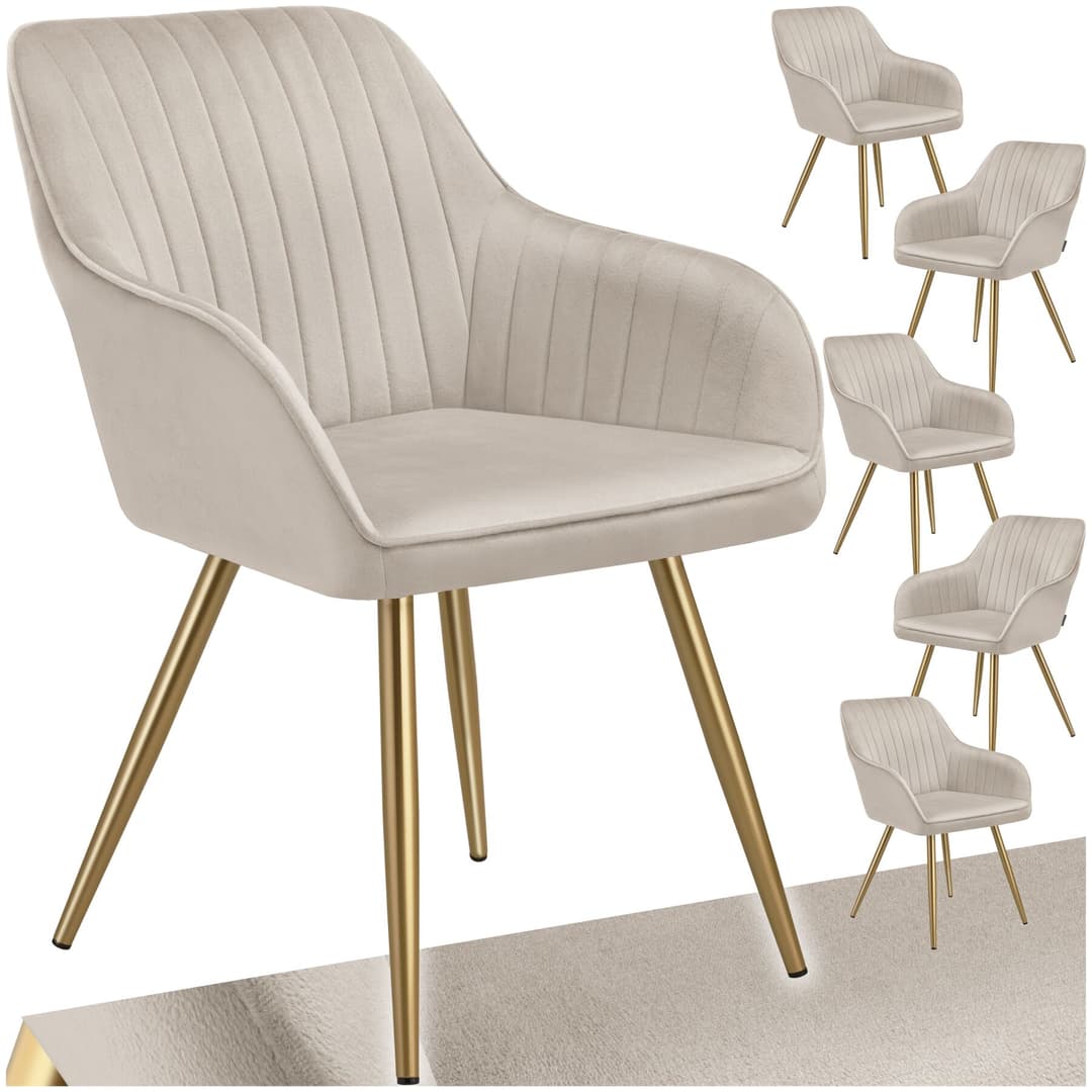 Stuhl Marilyn, Samtoptik, gesteppt - taupe/gold, 6er Set