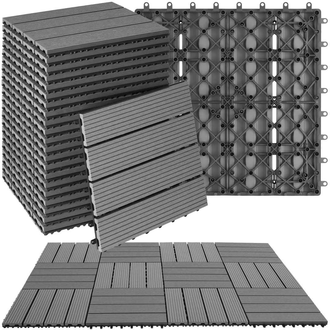Set Terrassenfliesen Tegulas, WPC in Holzoptik - grau, 22er Set