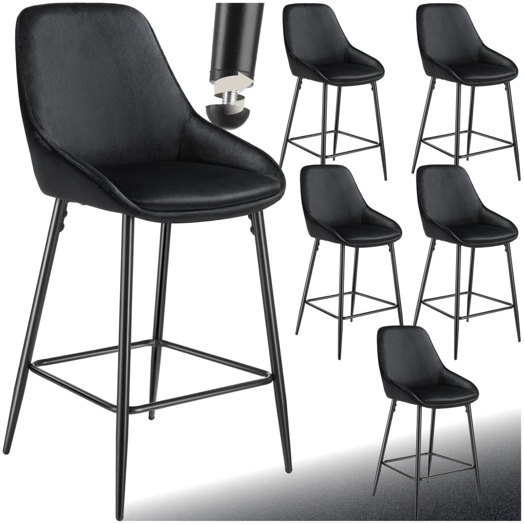 Thekenstuhl Siera mit Rückenlehne - Samtoptik schwarz/schwarz, 6er Set