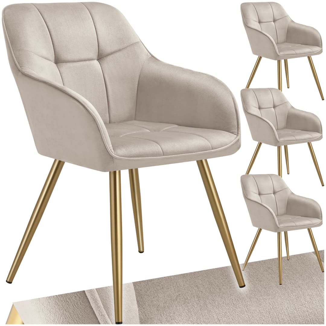 Stuhl Marilyn, Samtoptik, gesteppt - taupe/gold, 4er Set