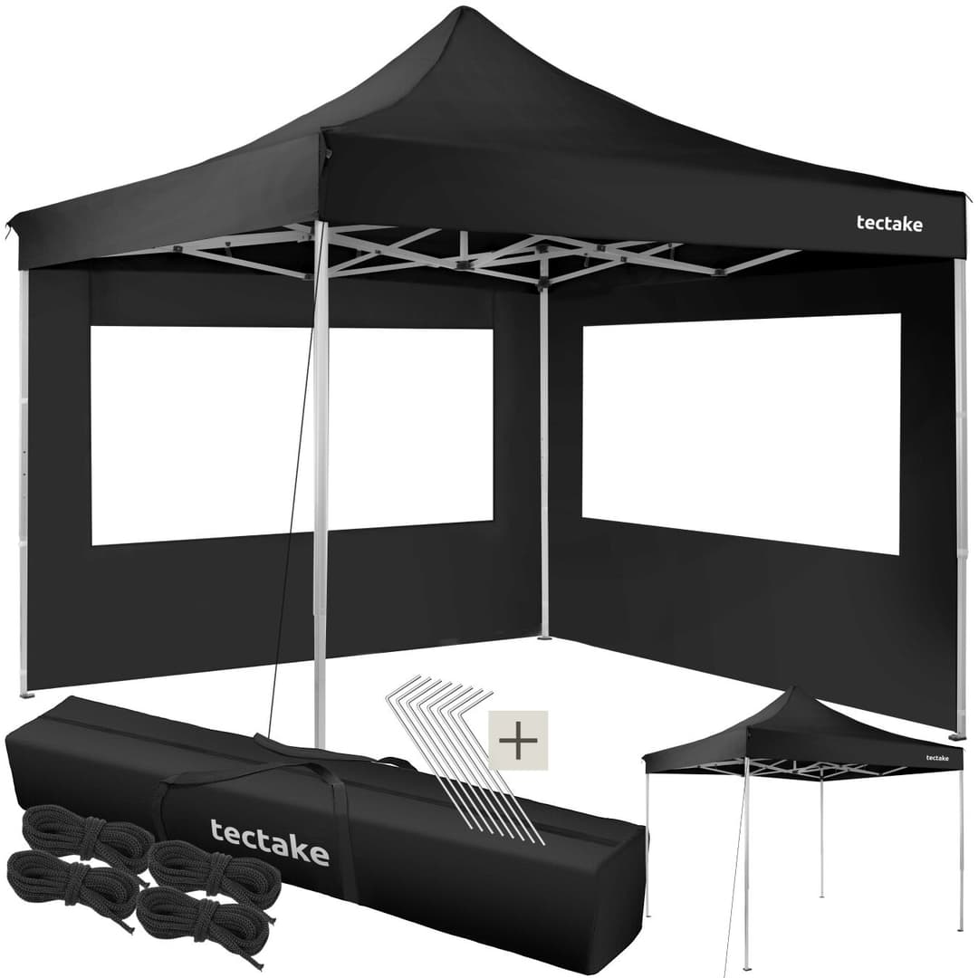 Aluminium Faltbarer Garten Pavillon 3x3m mit 2 Seitenteilen - schwarz