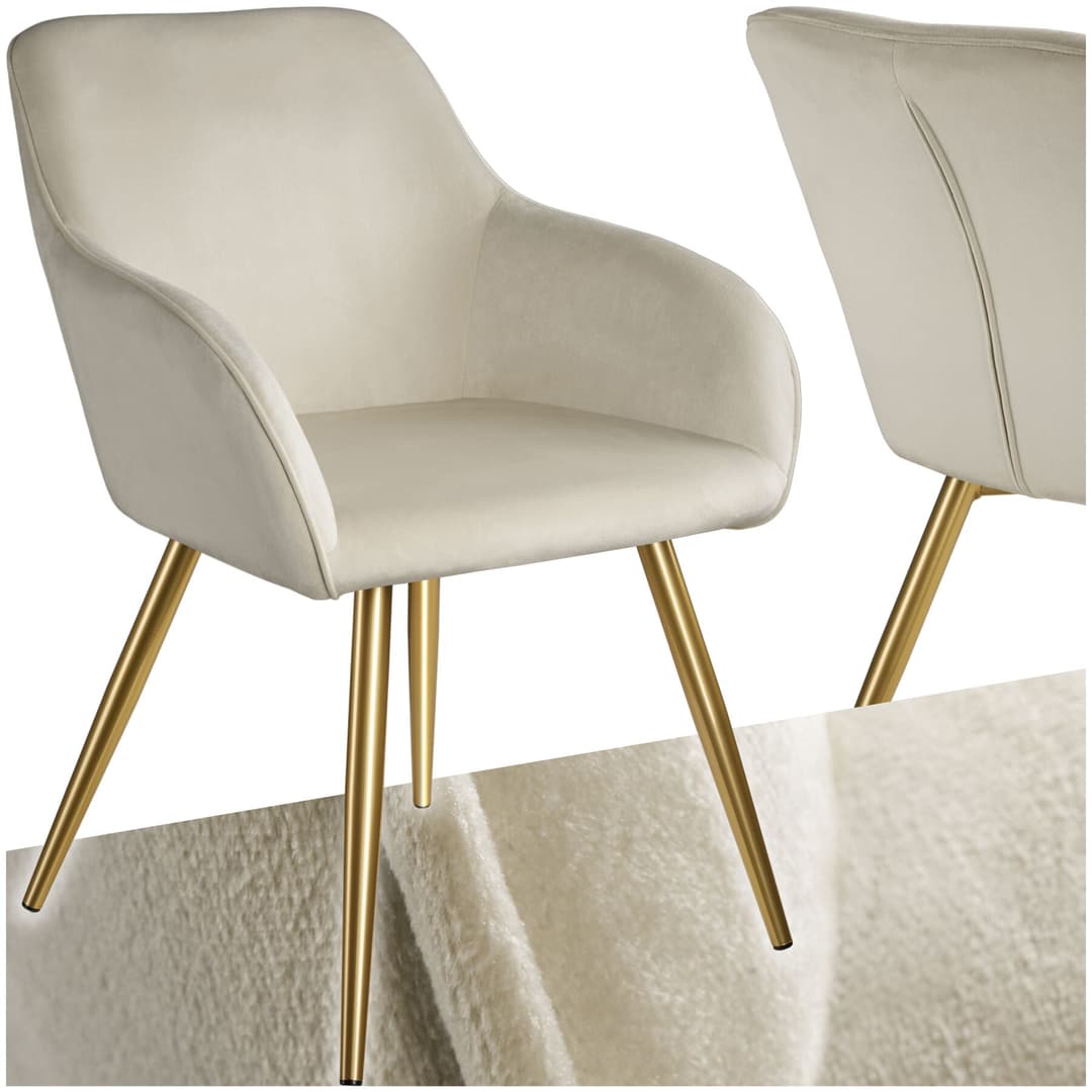 Esszimmerstuhl Marilyn Samtoptik, goldene Stuhlbeine - creme/gold, pro Stück