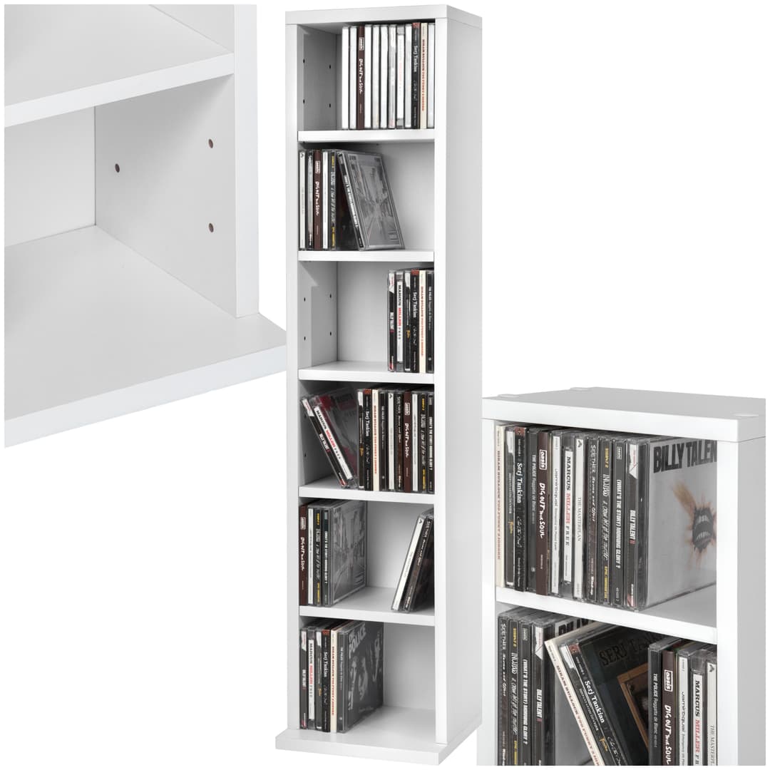 Standregal Medienregal mit 6 Fächern 90x21x20cm - weiß