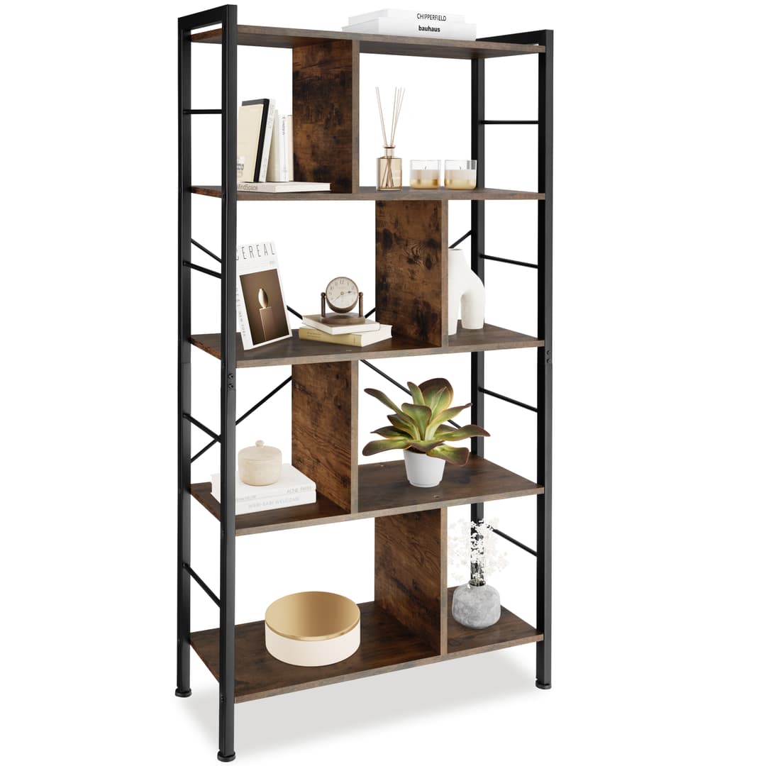 Regal Charleston 75,5x30x155cm - Industrial Holz dunkel, rustikal
