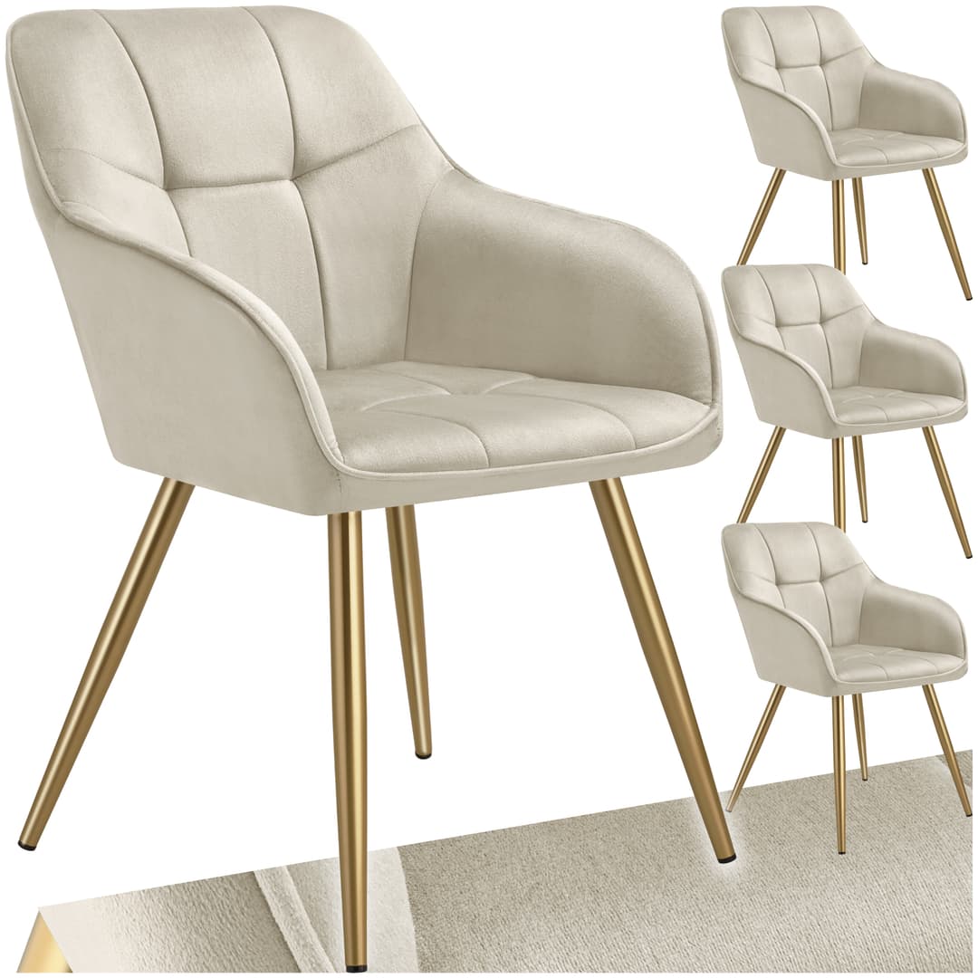 Stuhl Marilyn, Samtoptik, gesteppt - creme/gold, 4er Set