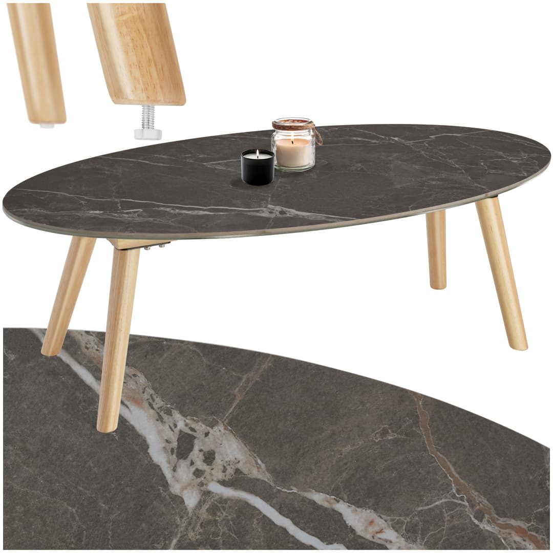 Ovaler Couchtisch Acerra, Marmoroptik 100x50x34,5 cm - natur