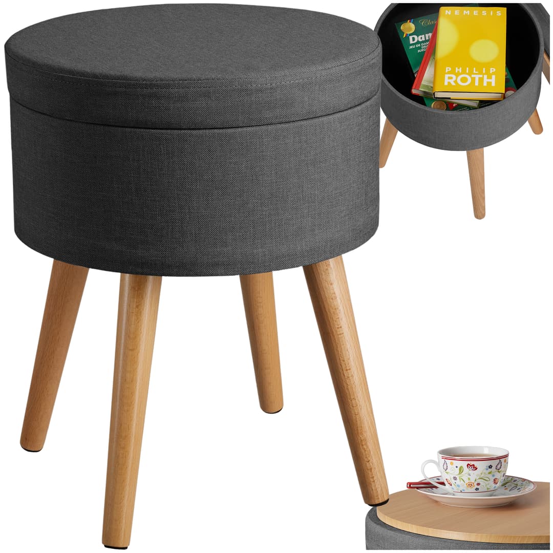 Sitzhocker Yara gepolstert in Leinenoptik 300kg mit Stauraum - dunkelgrau