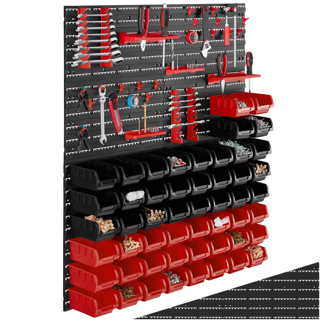 Kleinteilemagazin mit 28 Stapelboxen und Werkzeughalterungen - 2er Set