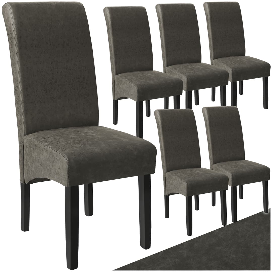 Esszimmerstuhl, ergonomisch, massives Hartholz - grau marmoriert, 6er Set