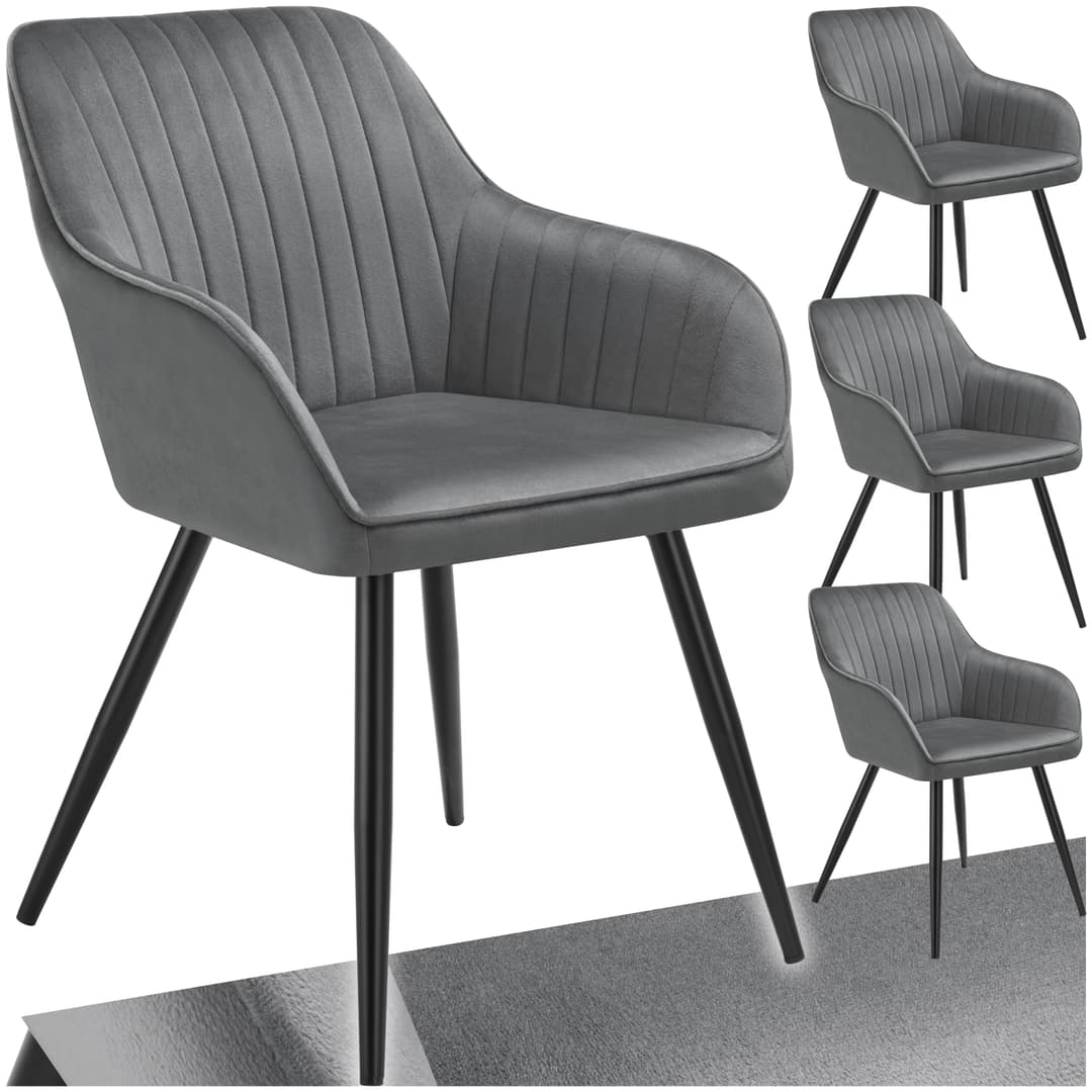 Stuhl Marilyn, Samtoptik, gesteppt - grau/schwarz, 4er Set