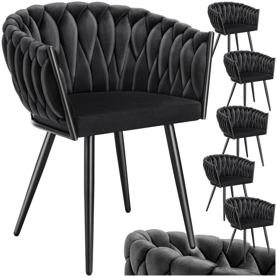 Set Esszimmerstuhl Astano Samt, Knotendesign - schwarz, 6er Set