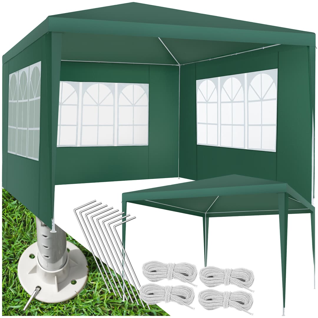 Pavillon Barinas mit 3 Seitenteilen, wasserdicht, 3x3m - grün