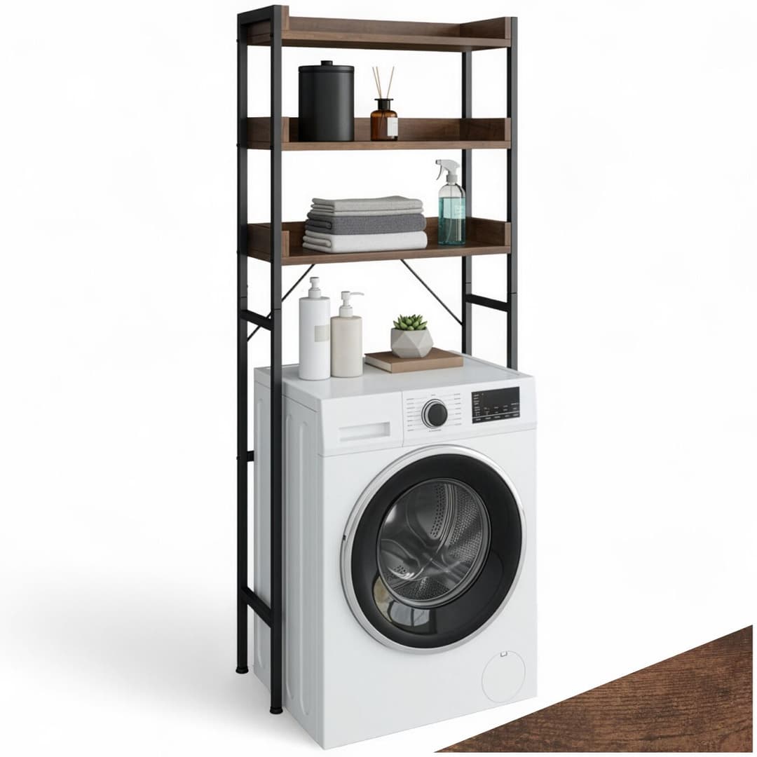 Badezimmerregal Seattle - 25 x 67 x 165,5 cm, Industrial Holz dunkel, rustikal