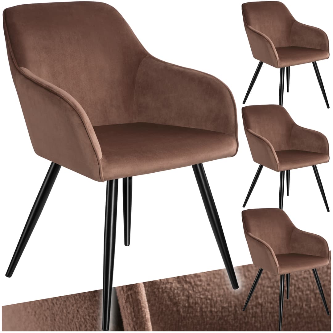 Esszimmerstuhl Marilyn Samtoptik, schwarze Stuhlbeine - braun/schwarz, 4er Set