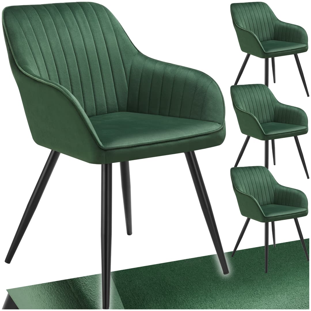 Stuhl Marilyn, Samtoptik, gesteppt - dunkelgrün/schwarz, 4er Set