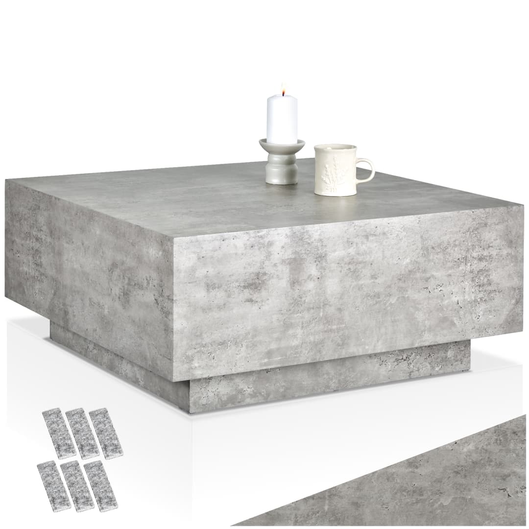 Couchtisch Lasley mit Standfuß, Belastbarkeit 45 kg - Beton Optik, 80 x 80 x 35 cm