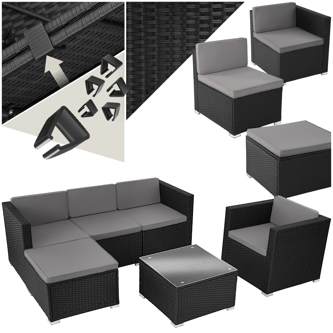 Rattan Lounge Lignano mit Sessel - schwarz