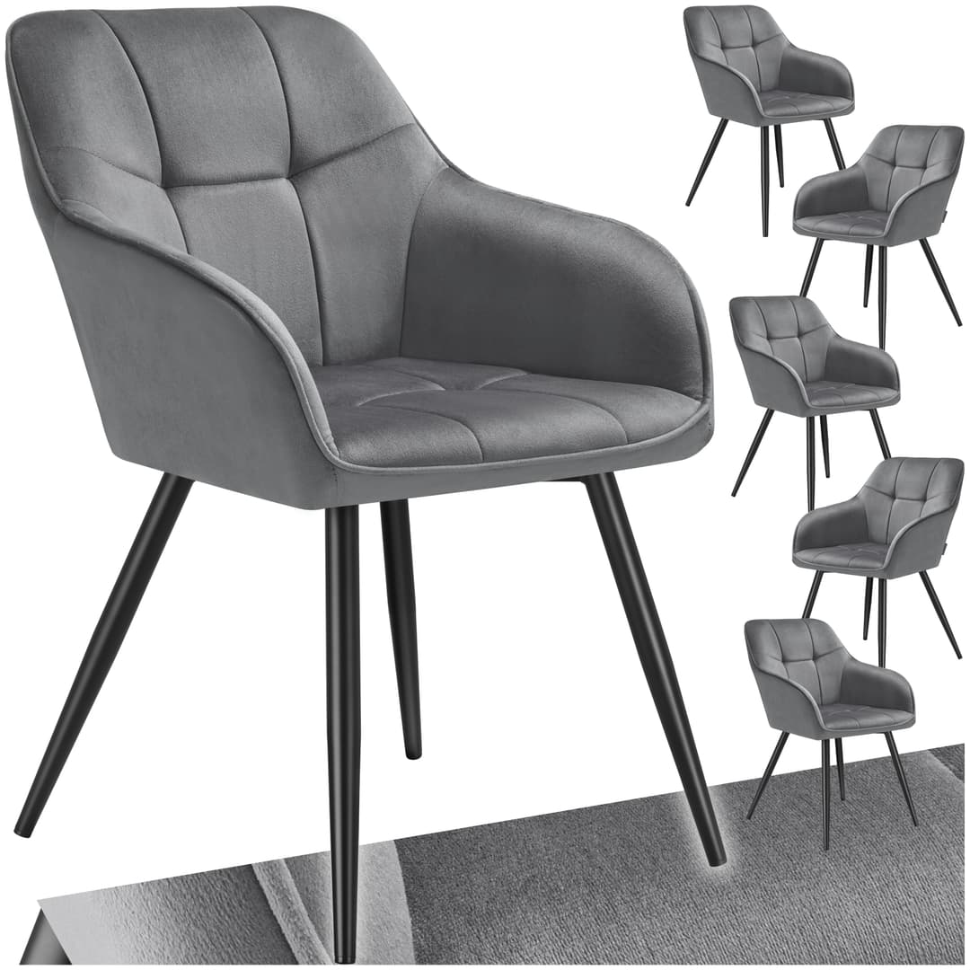Stuhl Marilyn, Samtoptik, gesteppt - grau/schwarz, 6er Set